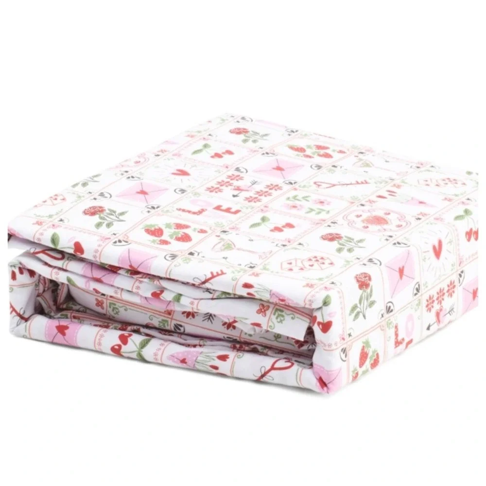 EnVogue Queen 4PC Sheet Set Fruit Stamp Print Valentine Heart Pink White